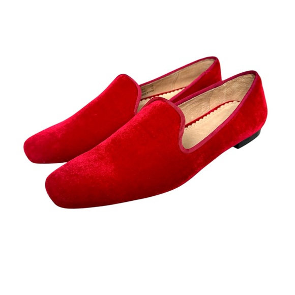 🆕 Lands’ End Loafers Red Velvet Leather Flats Women’s - Picture 5 of 16
